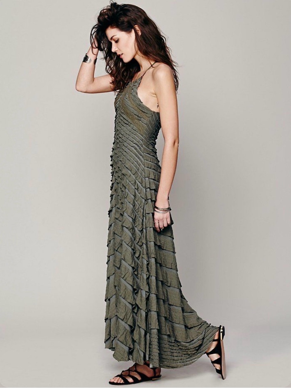 Free People Olive Ruffle Tiered Maxi Dress